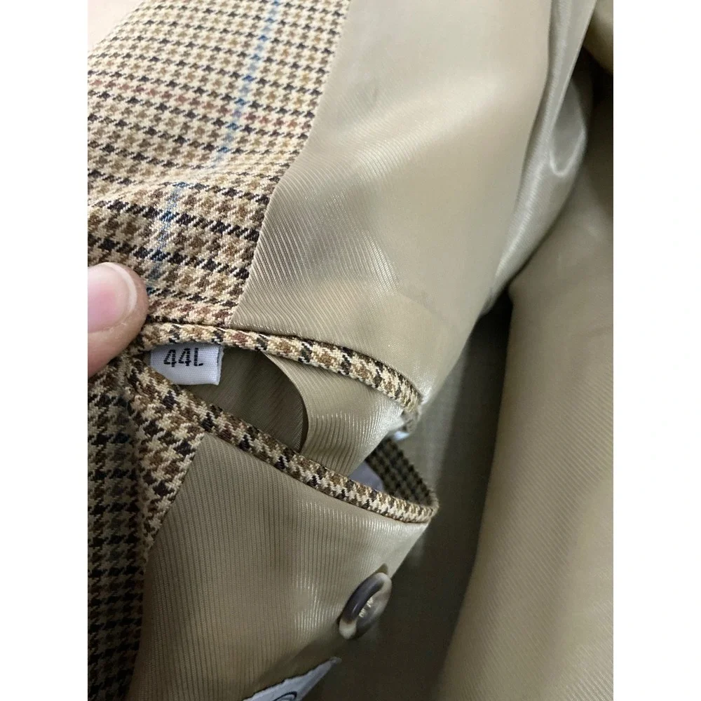 Linea‎ Uomo VTG Houndstooth Blazer Tan Men 44L Classic Tailored Old Money Luxe